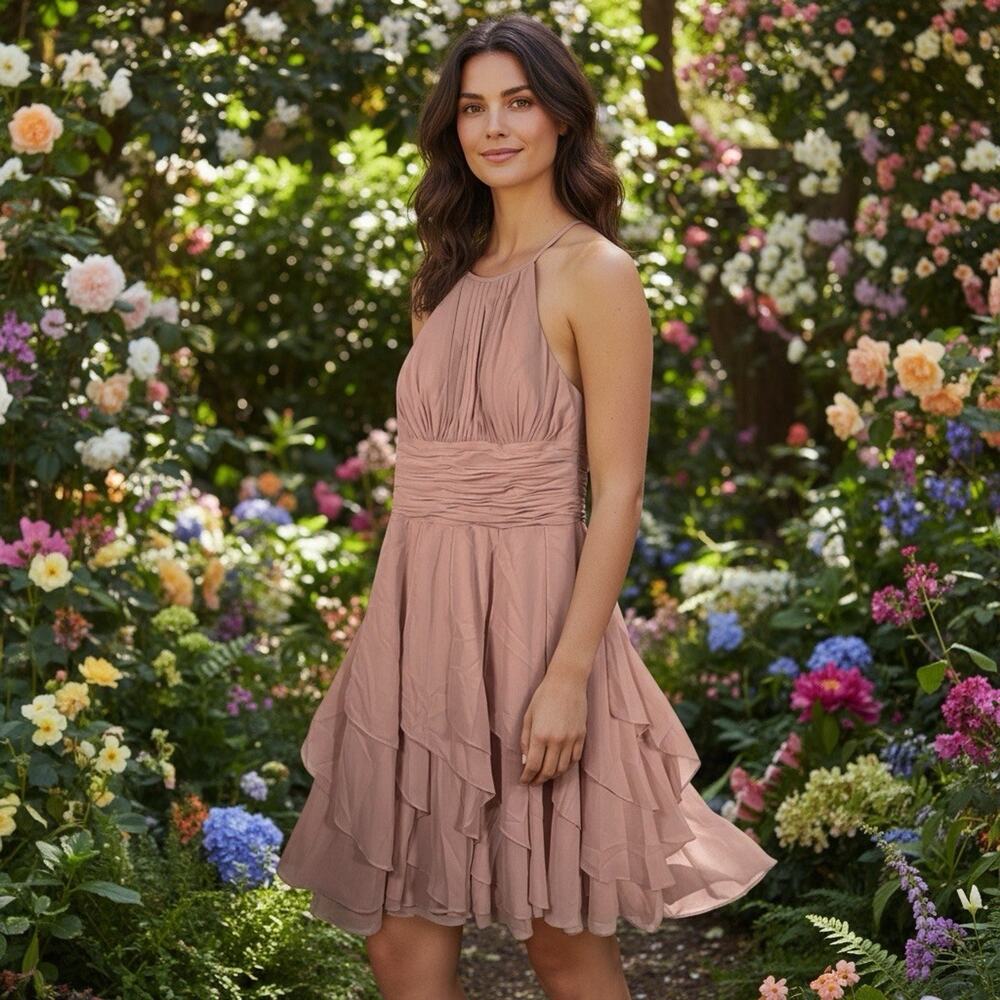 JJ’S House Sleeveless Chiffon Cocktail Dress Size 0 Fairy Boho Formal Wedding